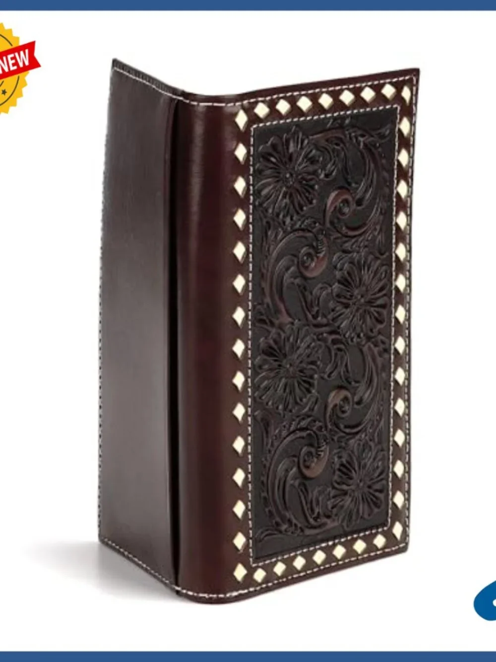 Genuine Leather Slim Wallet with Floral Embossing and RFID Protection